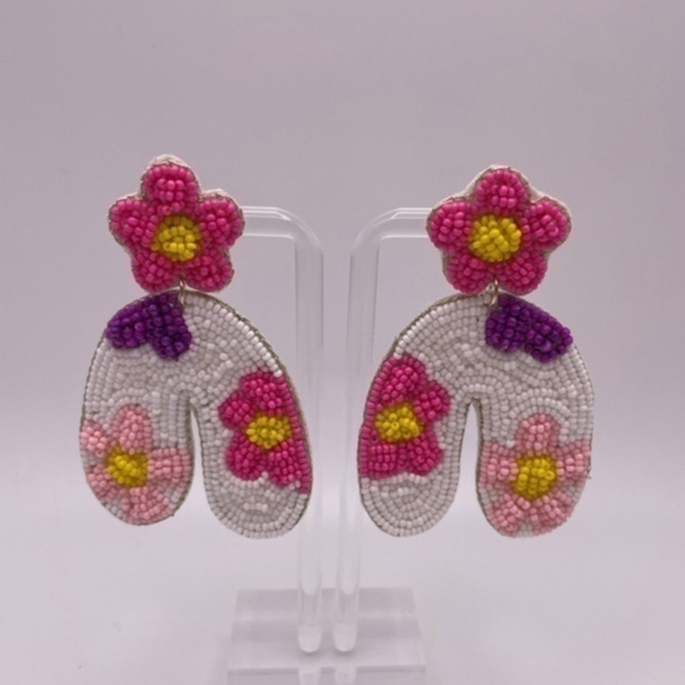 Flower Seed Bead Arch Earrings